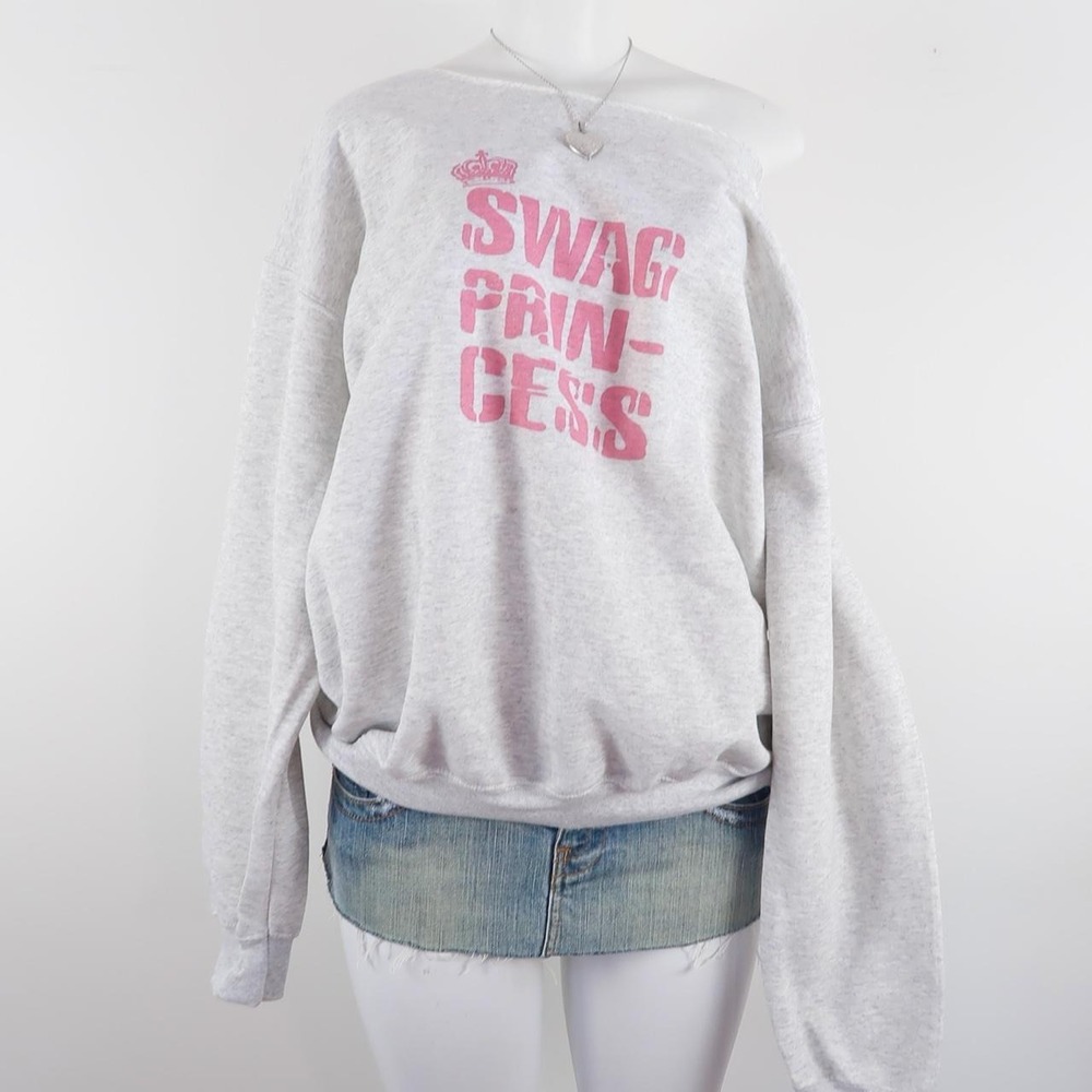 Y2K Pink SWAG Princess Off Shoulder Sweatshirt
